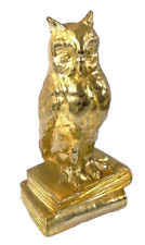 Vintage wise owl figurine on a stack of books pewter gold color  paperweight 5