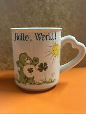 Vintage 80s Care Bears Good Luck Bear Clover Hello World Shamrock Coffee Mug Cup picture