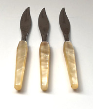 3 Pcs Vtg Mid-century Modern Mode Danish Steak Knives Pearlized Handles, England picture