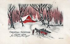 Christmas Greetings Best Wishes for New Year Bringing Tree Home Postcard picture