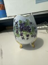 Vintage German Hand-Painted Floral Egg-Shaped Footed Vase -Exquisite Pair picture