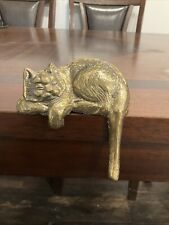 Vintage Sleeping Brass Cat Kitty Bookshelf Mantel Sitter Figurine picture