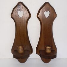 Vintage Homco Solid Wood with Heart Cut Out Taper Candle Wall Sconce Pair picture