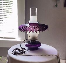 Unique Vintage Purple Glass Lamp With Ruffle Shade picture