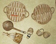 Vintage Lot of 8 mixed Weave Woven Miniature Baskets & Woven Mats picture
