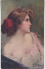 ANTIQUE ARTIST SIGNED ANGELO ASTI BEAUTIFUL LADY SIDE VIEW 1909 picture