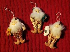 Set Of Three Vintage Handmade Santa Claus Christmas Tree Ornaments picture