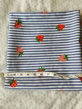 Vintage Adorable Strawberries on Pinstripe Blue Cotton 1 Yard picture