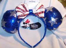 Disney Minnie Mouse Sequin Ears Headband-Patriotic-Red White Blue Silver New picture
