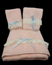 Vintage Cannon Pink Lace Blue Ribbon  Bath Towel, Hand Towel & Wash Cloth Set  picture