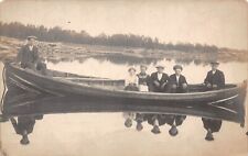 RPPC Family In A Very Long Canoe Great Refection on Water 1920s Postcard 9296 picture