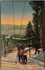 Vintage 1952 NEW MEXICO Skiing Postcard Chair Lift Scene / Skiers / Linen picture