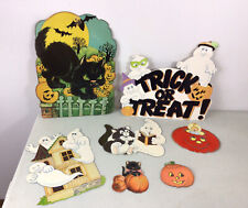 Vintage Halloween Cutout Decorations Mean Black Cat Lot Of 7 picture