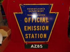 Vintage Metal PA Penn Pennsylvania State Vehicle Emission Station Sign 2-Sided picture