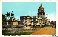 Vintage 1930's Capitol Seen From Indian Fountain Havana Cuba Linen Postcard picture