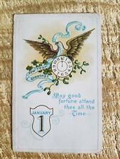 BEAUTIFUL VTG DOVE/CLOCK NEW YEAR EMBOSSED POSTCARD FROM 1915*P43 picture