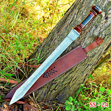GLADIATOR SWORD CUSTOM MADE HAND FORGE DAMASCUS STEEL DOUBLE EDGE BLADE SS-24 picture