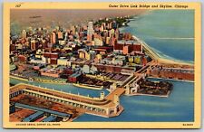 Vtg Chicago Illinois IL Outer Drive Link Bridge & Skyline 1930s View Postcard picture