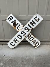 Large Vintage Porcelain Railroad Crossing Sign Glass Jewels Cat Eyes picture