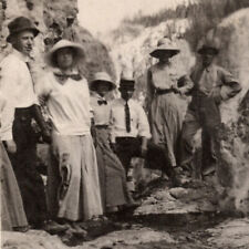 Antique 1900s Yellowstone Park Canyon Waterfall People Picnic Photo Wyoming picture