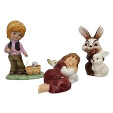 1970s Goebel Sleeping Angel Bunny Rabbits Girl Pulling Small Dog Wagon Figurines picture