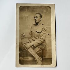 Antique RPPC Real Postcard Handsome Young Black African American Man WW1 Soldier picture