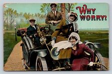 Why Worry People Sitting On Classic Car VINTAGE Postcard picture