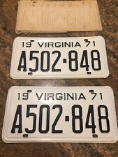 1971 Virginia PAIR License Tags Plates.               A502-848 Va. New NOS picture