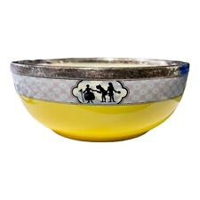 Baker & Co Porcelain Bowl Yellow Silver Rim Victorian Silhouette England Antique picture
