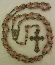 Vintage Saint Anne Beaupre Pink Glass Teardrop Bead Capped Rosary Rose Color picture
