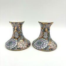 Toyo Golden Peony Candlestick Holders Porcelain Macau 2/pair  picture