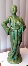 Vintage Ceramic Chinese Man Artist Large Green Figurine Asian Decor Statue 19.5