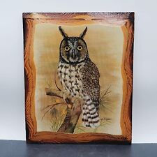 Vintage Lynn Chase Owl Print Rustic Wood Plaque Artist Signed 11.5