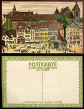 SWITZERLAND Basel Postcard 1910s Artist- E.E. Schlatter Barfusserplatz picture