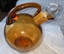 Vintage 1930's Cambridge Amber Glass Tilt Decanter with Clear Stopper picture