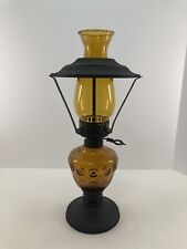 VTG Amber Glass Black Metal Oil Lamp w/ Chimney Wick SailBoat Brand (More Avail) picture