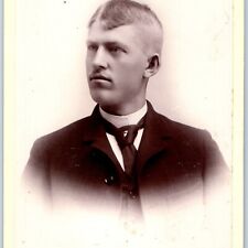 c1880s Iowa Falls, IA Handsome Young Man Cabinet Card Photo Super Clear Skin B11 picture