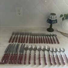 Vintage Set Of Flatware Stainless Steel Mauve Pink Handles picture
