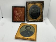 Lot of 2 Antique mini or pocket picture frames with tintype photos 1 Masonic picture