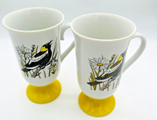 Fred Roberts Vintage Song Bird Pedestal Footed Irish Coffee Mugs Set of 2 Tea picture