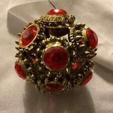 Vintage Christmas Plastic Gold Gilt & Red Faux Gemstone Ornament 3” picture