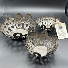 A Trio Of Decorative Metal Bowls Handmade Made From ￼ recycled materials Signed picture