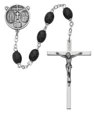 Black Wood Bead Rosary Sterling Silver Center And INRI Christ Crucifix 8mm Beads picture