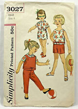 1960s Simplicity Sewing Pattern 3027 Girls Top Blouse Pants Size 4 Vintage 9321 picture