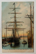 ca 1900s MA Postcard New Bedford Whaling Bark at her dock ship vintage Rotograph picture