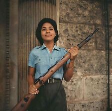 Vtg B&W Cuban Militia Girl Photo Havana Cuba Rifle - Reprint picture