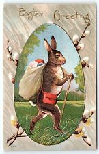 c1910 EASTER GREETING EASTER BUNNY SACK OF EGGS HEAVILY EMBOSSED POSTCARD P3304 picture