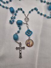 Saint Kateri Tekakwitha Medal Turquoise Rosary St Benedict Catholic Handmade picture