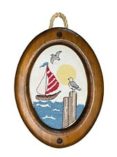 Vintage Handmade Cross-Stitched Nautical Decor Wall Hanging, Traditional Sailor picture