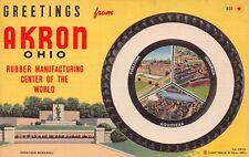 Akron Ohio OH Greetings From Larger Not Large Letter 9A-H623 Linen Postcard picture